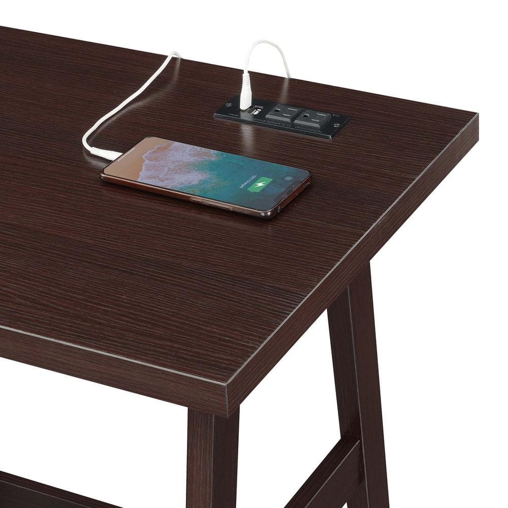 Espresso Wood Trestle Desk with USB Charging Station