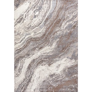 Kassia Brown/Gray 3 ft. x 5 ft. Contemporary Glam Abstract Marble Area Rug