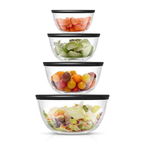 JoyFul 4 Piece Glass Black Mixing Bowls Set With Airtight Lids