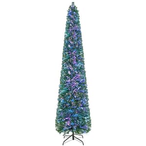 8 ft. Green Pre-Lit Christmas Pencil Tree with Colorful Fiber Optics