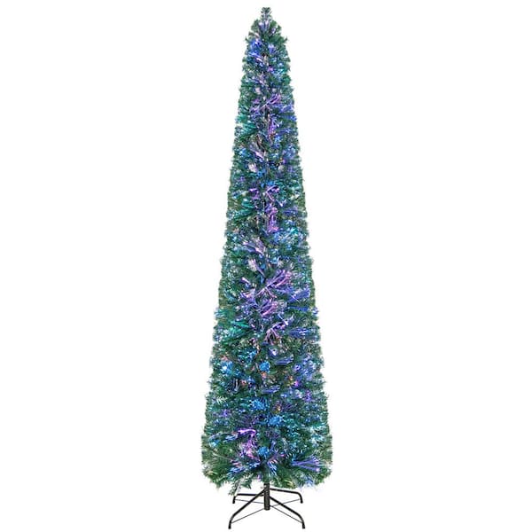 ANGELES HOME 8 ft. Green Pre-Lit Christmas Pencil Tree with Colorful Fiber Optics
