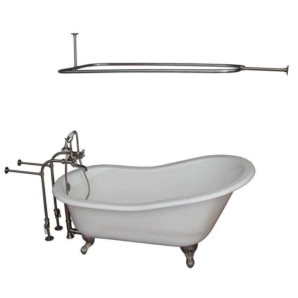 5 ft. Cast Iron Ball and Claw Feet Slipper Tub in White with Brushed Nickel