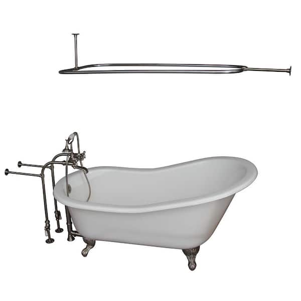 Barclay Products 5 ft. Cast Iron Ball and Claw Feet Slipper Tub in White with Brushed Nickel Accessories