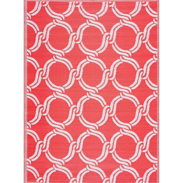 Mykonos Orange White 5 ft. x 7 ft. Reversible Recycled Plastic Indoor/Outdoor Area Rug