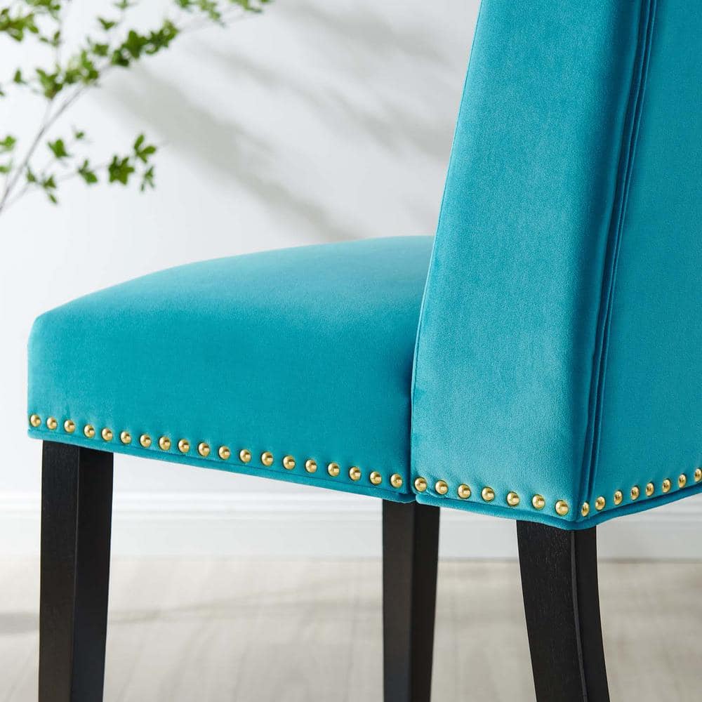 Elegant Blue Velvet Upholstered Side Chair with Nailhead Trim