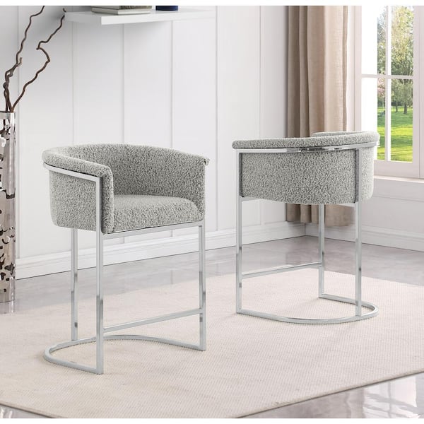 Best Quality Furniture Luke 30 in. Rich Gray Low Back Metal Frame Chrome Base Barstool (Set of 2)