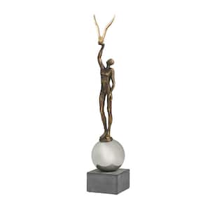 28 in. Silver Polystone People Sculpture with Stainless Steel Accents