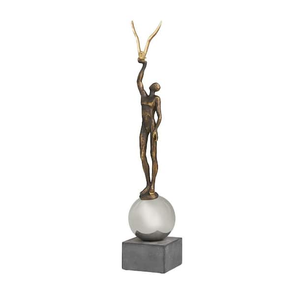 Litton Lane 28 in. Silver Polystone People Sculpture with Stainless Steel Accents