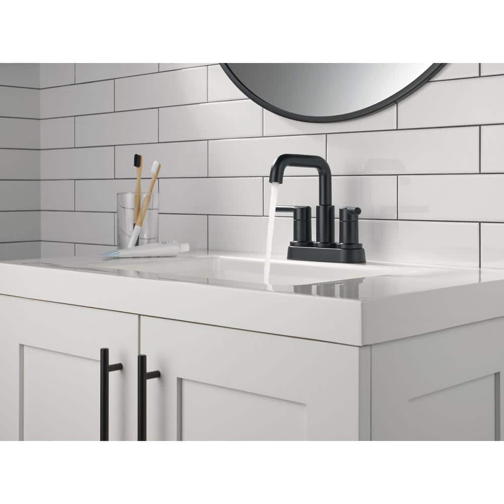 Matte Black Stainless Steel Centerset Bathroom Faucet with Pop-Up Drain