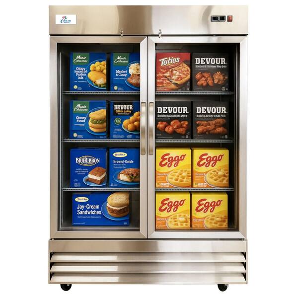 54 in. W 47 cu. ft. NSF Frost Free Defrost Commercial Upright Freezer Glass Door Merchandiser Display in Stainless Steel