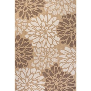 Zinnia Modern Floral Textured Weave Brown/Cream 3 ft. x 5 ft. Indoor/Outdoor Area Rug