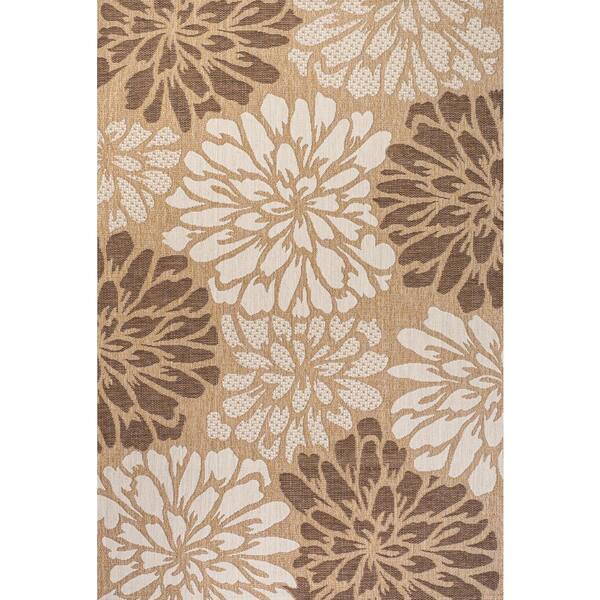 Zinnia Modern Floral Textured Weave Brown/Cream 8 ft. x 10 ft. Indoor/Outdoor Area Rug