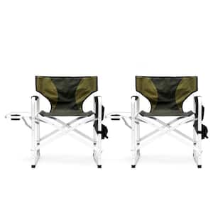 2-piece Metal Padded Folding Outdoor Chair with Side Table and Storage Pockets, Lightweight Oversized Directors Chair