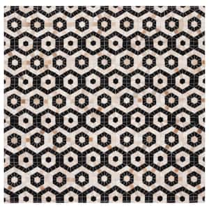 Studio Leather Black Beige 6 ft. x 6 ft. Abstract Geometric Square Area Rug