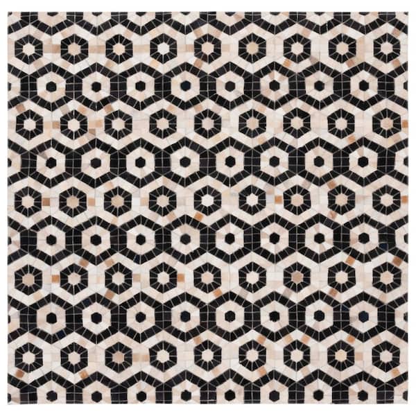 SAFAVIEH Studio Leather Black Beige 6 ft. x 6 ft. Abstract Geometric Square Area Rug