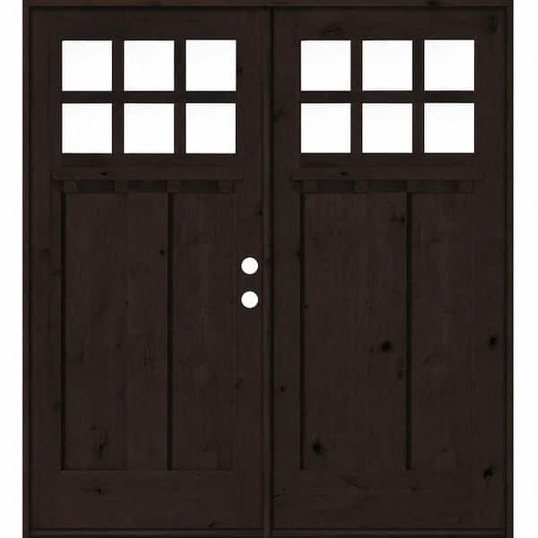 72 in. x 80 in. Knotty Alder Left-Hand/Inswing Double DS 6-Lite Clear Glass True Black Wood Prehung Front Door