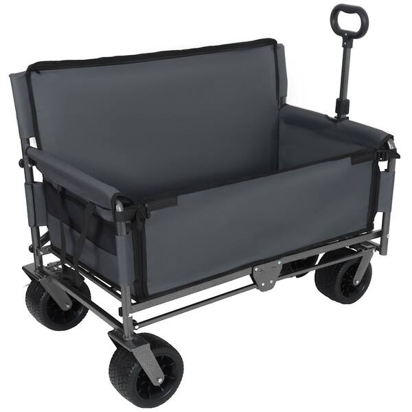 6.4 cu. ft. Fabric Folding Garden Cart, 2-in-1 Wagon and Bench Cart in Gray