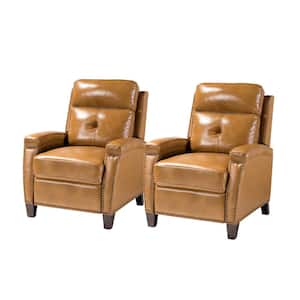 Florina Modern Camel Upholstery Genuine Cigar Leather Recliner with Nailhead Trim (Set of 2)
