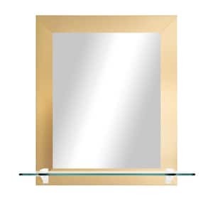 Modern Rustic 21.5 in. W x 25.5 in. H Framed French Gold Vertical Rectangular Mirror/Tempered Glass Shelf/White Brackets