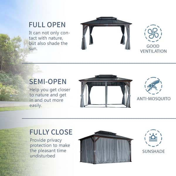 Endark 10 ft. x 13 ft. Black Hardtop Gazebo with