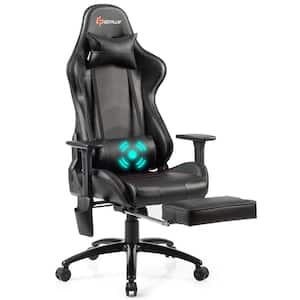 Black Massage Gaming Chair Adjustable Reclining Racing Chair