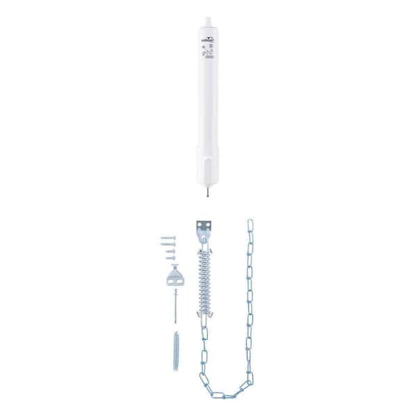 Heavy Duty Pneumatic Screen Door Closer with EZ-HOLD, White and Steel Door Chain Stop, Zinc