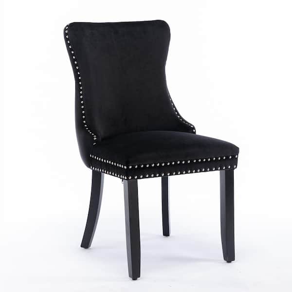 ATHMILE Black Upholstered Dining Chair with Backstitching Nailhead Trim (Set of 2)