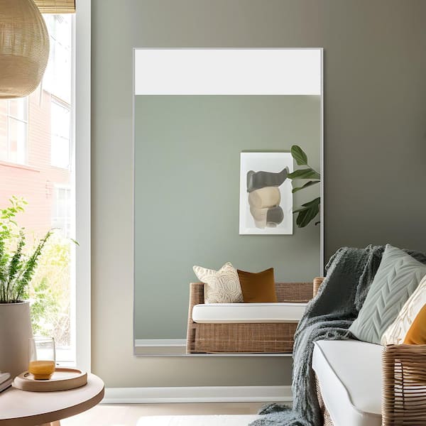 Lirago 35 in. W x 59 in. H Large Full-Length Mirror, Hanging or Leaning Against the Wall in Silver