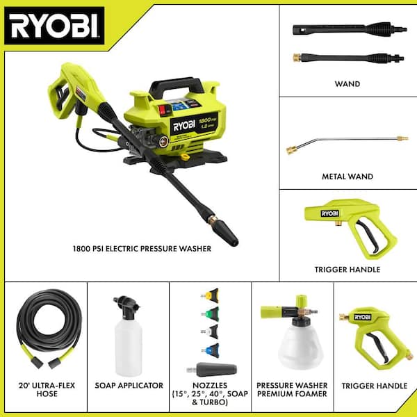 1800 PSI 1.2 GPM Cold Water Corded Electric Pressure Washer with Premium Foam Blaster and Automotive Accessory Kit