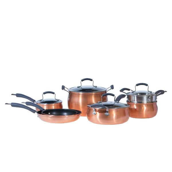 Aluminium Cookware Sets 11 Piece Copper Pan Set Non Stick Aluminium Induction Pots and Pans Set Suitable for Induction Cooker Gas and Electric Hobs Copper