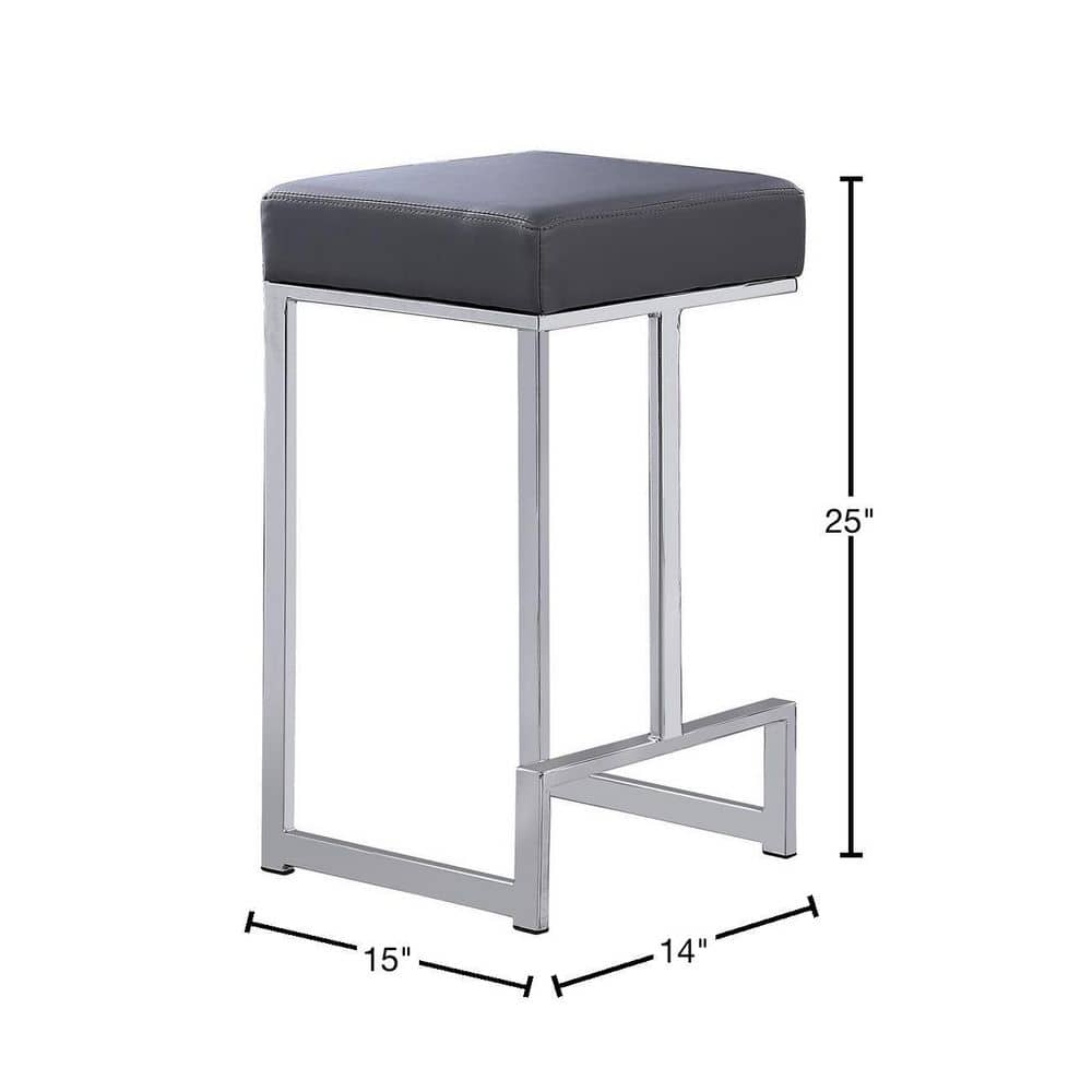 Gray Faux Leather Backless Counter Stools with Steel Base, Set of 2