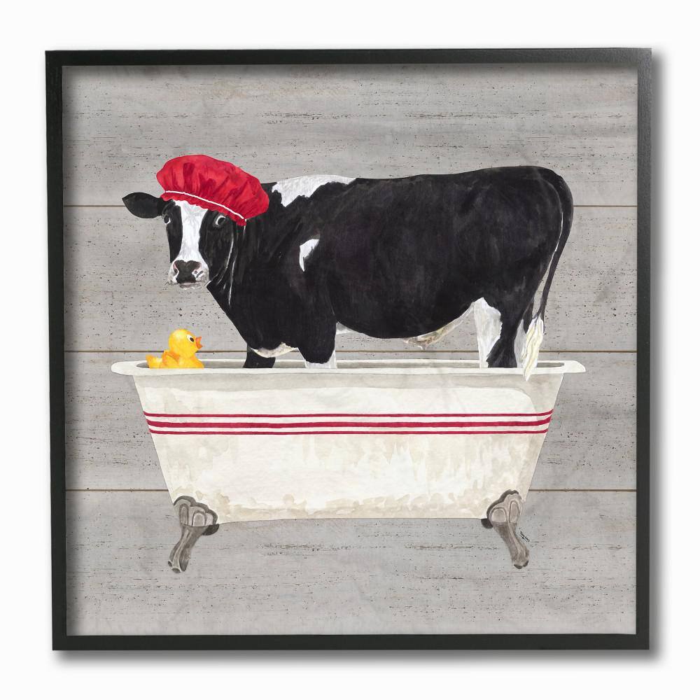 "12 in. x 12 in. ""Bath Time For Cows at Tub Red Black and Grey Painting"" by Tara Reed Framed Wall Art" price history on PriceWatchPro