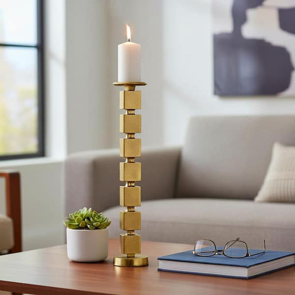 Liv & Skye Gold 24 in. Metal Stacked Cubes Candle Holder