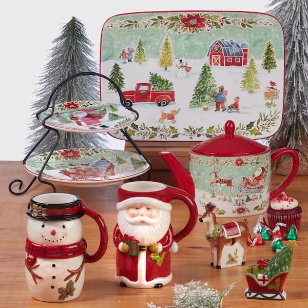WILLIAMS SONOMA 3-piece Set Snowman Chef Footed Red White Mugs