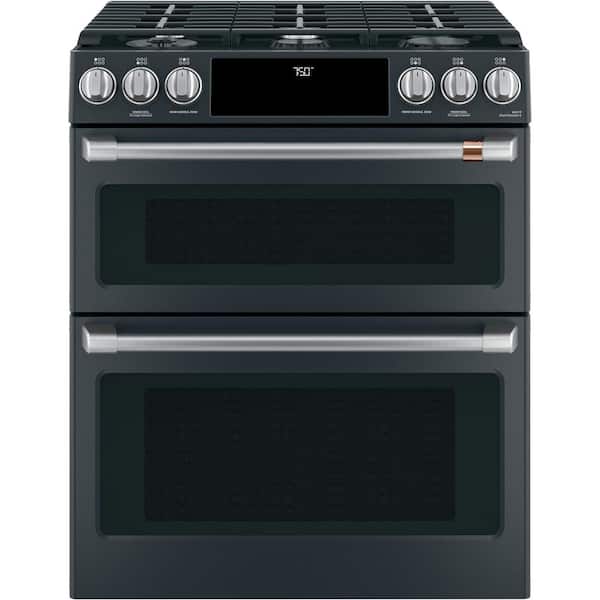 Cafe 30 in. 6.7 cu. ft. Slide-In Smart Double Oven Gas Range with Self-Cleaning Convection in Matte Black