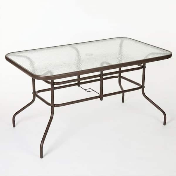 bronze rectangular patio table with umbrella hole VIVIJASON Outdoor Dining Rectangle Cast Aluminum Rustic Large Patio Table : Patio, Lawn & Garden like a backyard patio Darlee Series 30 Dining Table