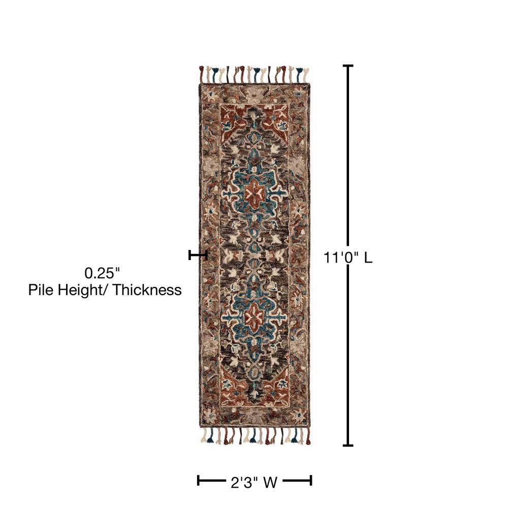 Aspen Blue and Charcoal Wool Floral Runner Rug