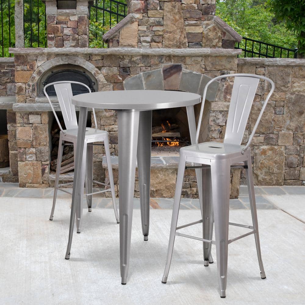 Carnegy Avenue Silver 3-Piece Metal Round Outdoor Bistro Set CGA