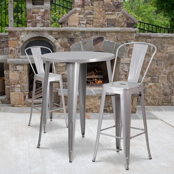 Carnegy Avenue Silver 3-Piece Metal Round Outdoor Bistro Set