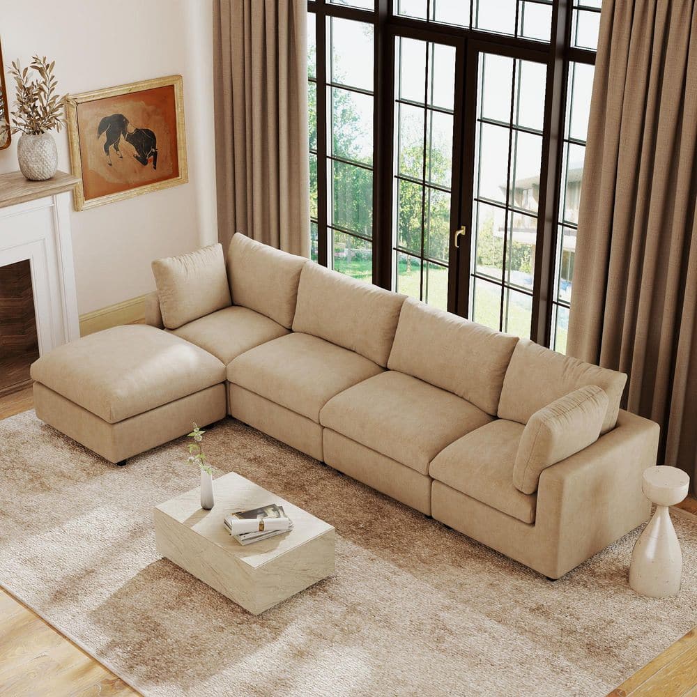5-piece Brown Chenille Sectional Sofa 134 in. W Modular Free Combination Living Room Set with Removable Cover Couch price history on PriceWatchPro