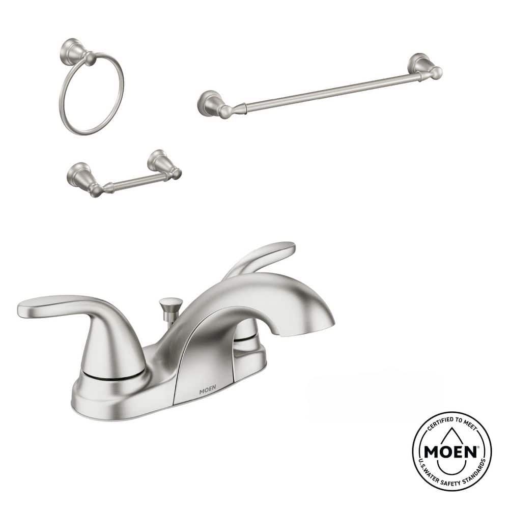 Adler 4 in. Centerset 2-Handle Bathroom Faucet Combo Kit with Hardware Set in Spot Resist Brushed Nickel price history on PriceWatchPro