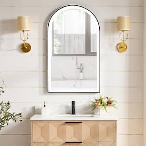 Estartit 24 in. W x 40 in. H Arched Aluminum Framed LED Wall Bathroom Vanity Mirror in Brushed Black