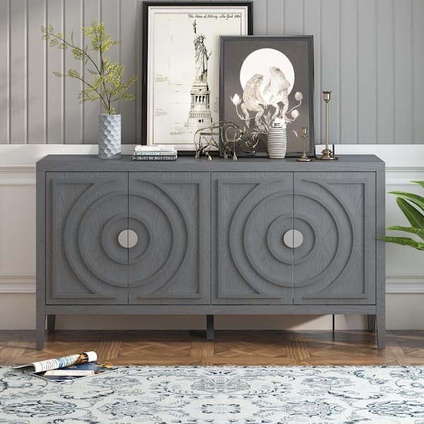 Boosicavelly Gray and MDF and Oak Veneer 60 in. Sideboard with Adjustable Shelves