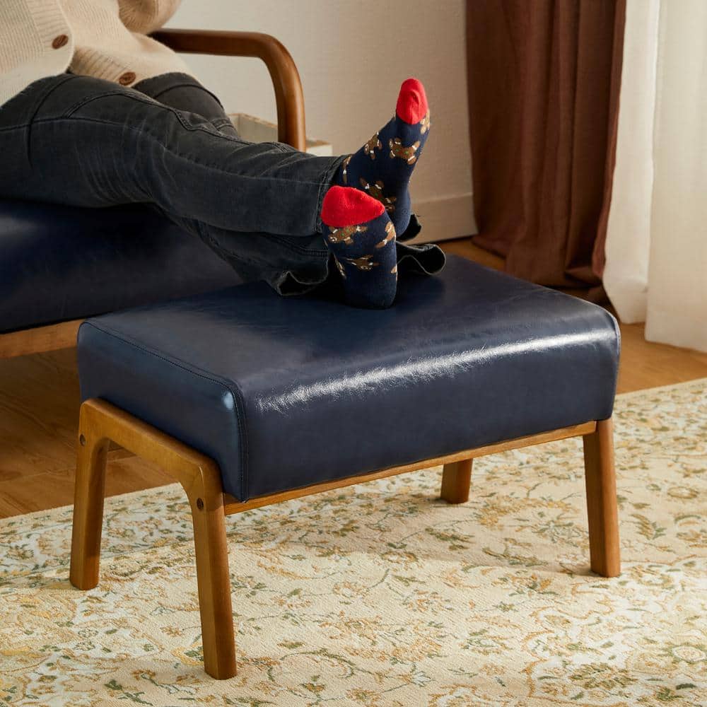 Set of 2 Navy Blue Leatherette Accent Chairs with Walnut Legs