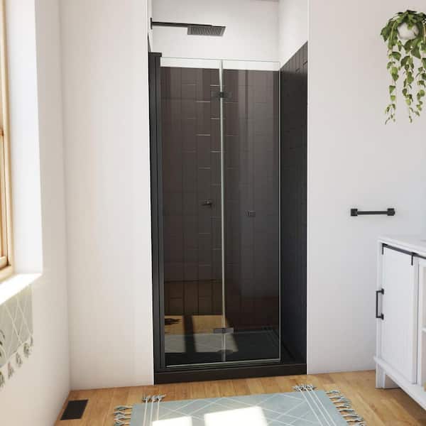 32 in. L x 32 in. W x 76-3/4 in. H Center Drain Alcove Shower Stall Kit in Matte Black