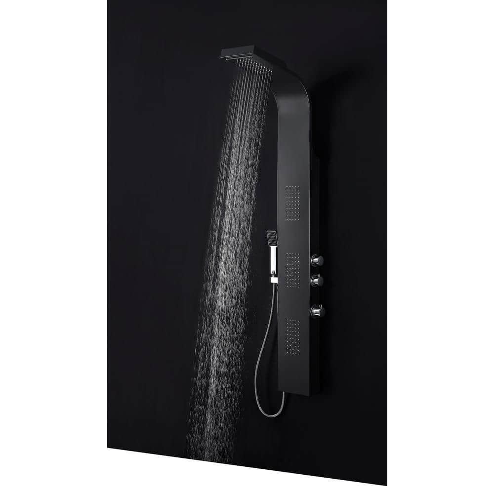 Black Aluminum 66'' Shower Panel with Rain Shower Head