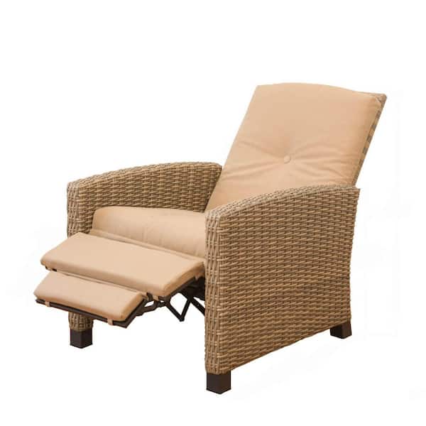 TIRAMISUBEST Adjustable Wicker Outdoor Recliner Lounge Chair with khaki Cushion