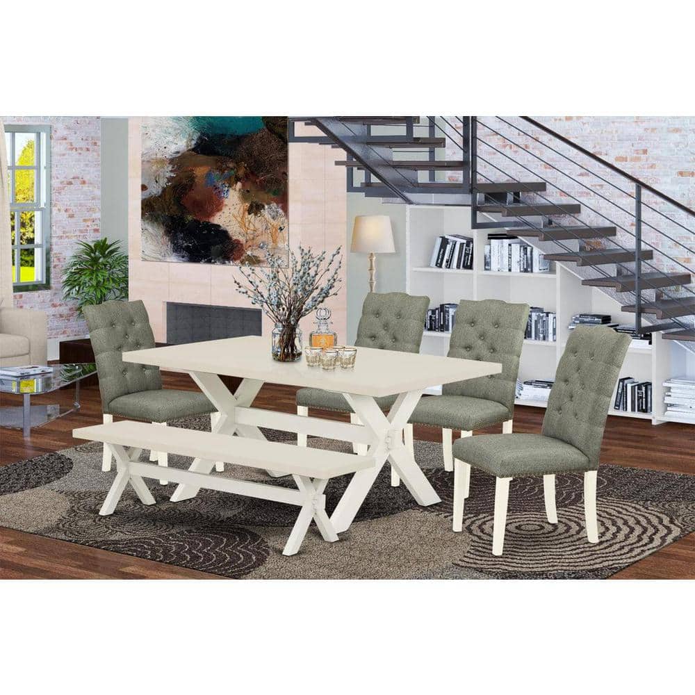 East West Furniture 6-Piece Rectangle Natural Oak Finish Solid