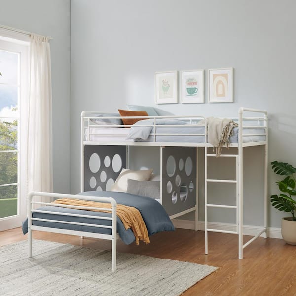 Walker Edison Furniture Company White/Cool Grey Metal Twin L Walker Edison Furniture Company White/Cool Grey Metal Twin L