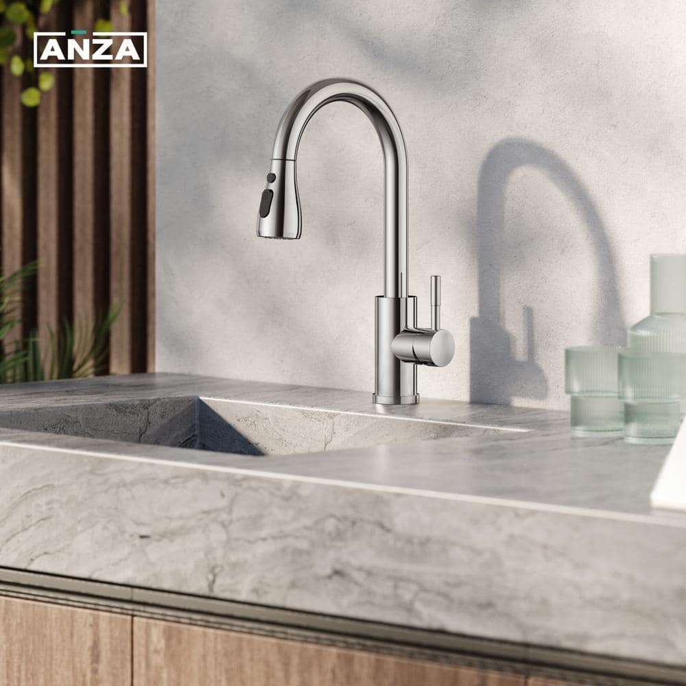 Chrome Stainless Steel Pull-Down Kitchen Faucet with Sprayer